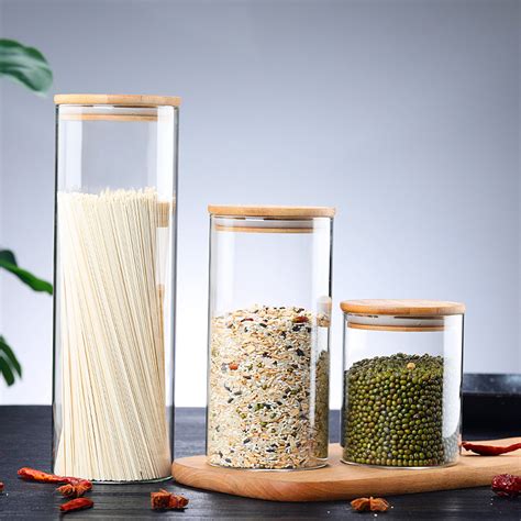 High Borosilicate Clear Glass Food Storage Jars With Sealing Bamboo