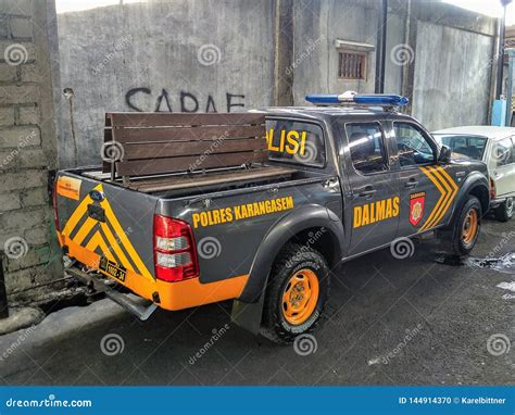 Police Vehicle In Indonesia On Bali Island In Karangasem Area Editorial