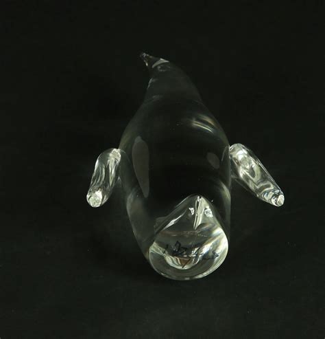 Signed Steuben Clear Crystal Penguin Designed By George Thompson Circa