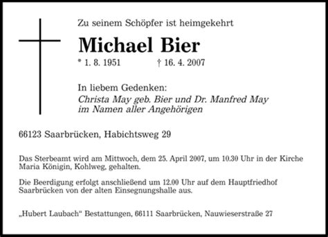 Traueranzeigen Von Michael Bier Saarbruecker Zeitung Trauer De