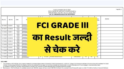 FCI GRADE Lll Result 2023 FCI AG 3 Prelims Result 2023 FCI GRADE