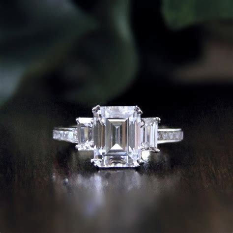 3 36 Ct Tw Emerald Cut Diamond Simulant Engagement Ring Baguette Cut Anniversary Promise