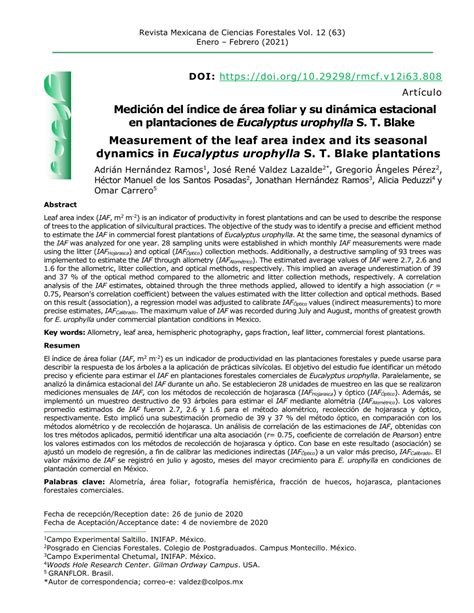 PDF Medición del índice de área foliar y su dinámica estacional en