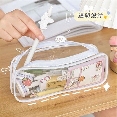 Papelaria Kawaii Holder Bag Grande Capacidade Transparente Lápis Bag