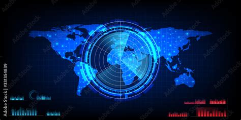 world map with a radar screen,digital blue radar with targets and world ...