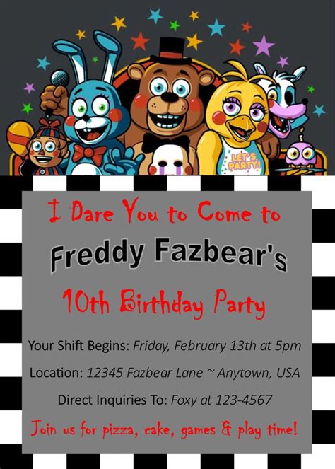 Five Nights At Freddys Custom Birthday Invitation You Print And Save