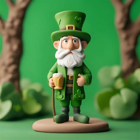 Concepto del día de san patricio 3d de duende verde de pie sobre fondo