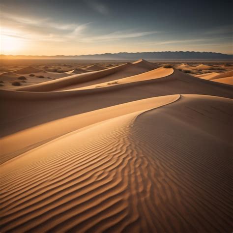 Una Escena Del Desierto Con Una Puesta De Sol Y Una Duna De Arena