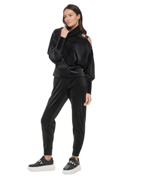 Dkny Cutout Shoulder Turtleneck Long Sleeve Top In Black Lyst