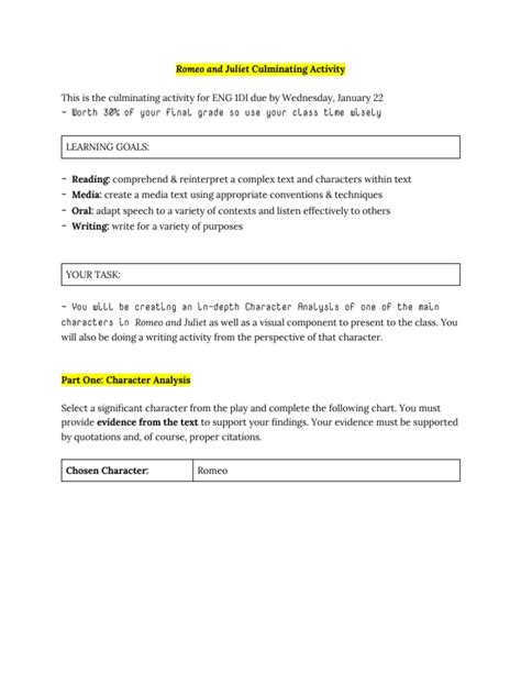 Romeo and Juliet Character Analysis | PDF | Characters In Romeo And ...