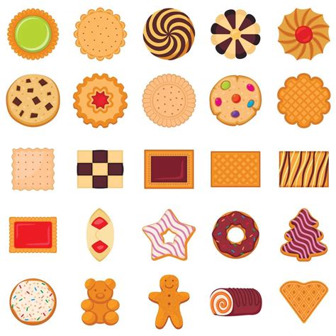 Biscuit Icons Set Flat Style Vector Art At Vecteezy