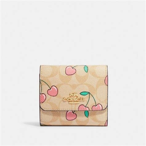 Small Trifold Wallet In Signature Canvas With Heart Cherry Print In