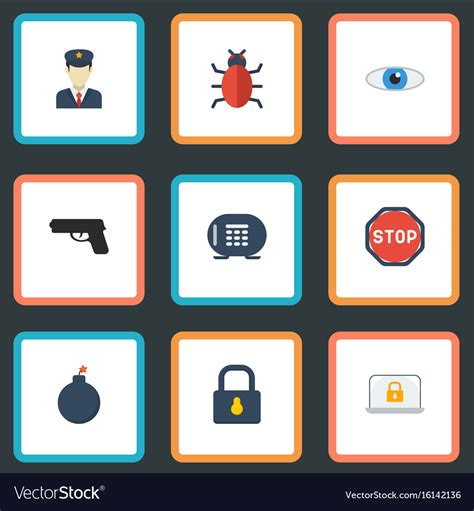 Flat Icons Policeman Explosive Virus And Other Vector Image