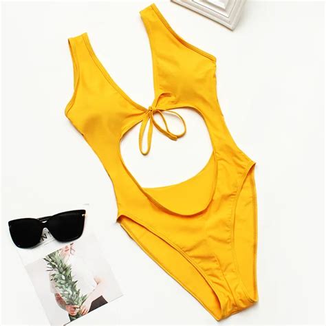 2019 Halter One Piece Swimsuit Thong Swimwear Women 1pc Bow Trikini