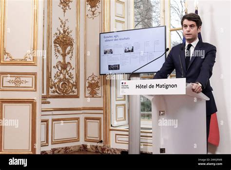 Paris France 21st Feb 2024 Prime Minister Gabriel Attal Speaks At A