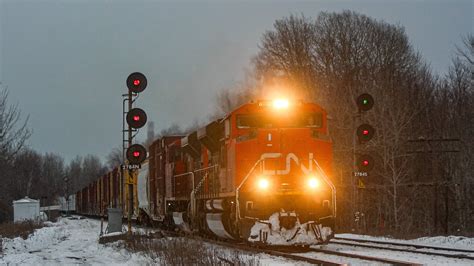 Cn Westbound With Dual Sd 70m 2 Including A Thunder Cab Leader At Wesleyville February 2 2023