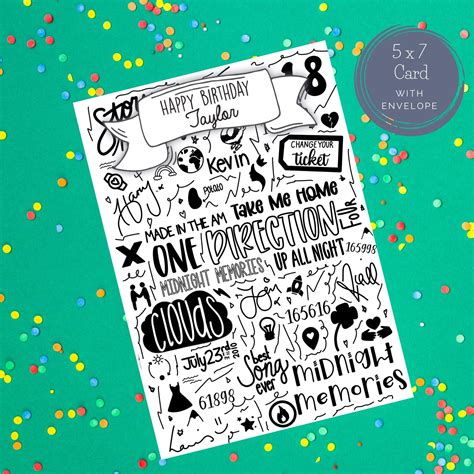 One Direction Birthday Card Doodle Art Card Personalised Etsy