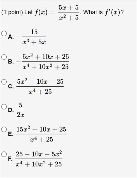 Solved 1 Point Let F X Ex What Is F−1 X A Xex−1 B