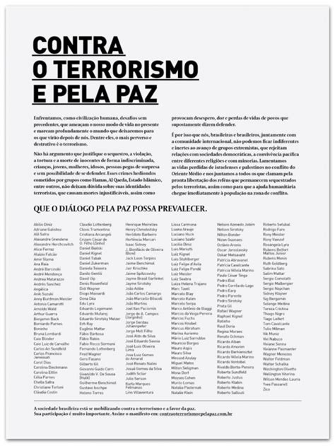 Personalidades Assinam Carta Contra O Terrorismo E Pela Paz Por Poder360