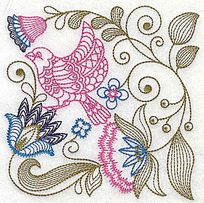 Embroidery Design Jacobean Bird And Flowers B W X H