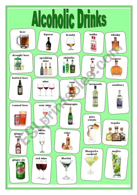 English Worksheets Alcoholic Drinks Pictionary