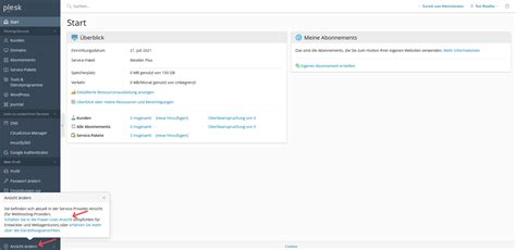 Wie kann ich als Plesk Reseller Ansicht ändern