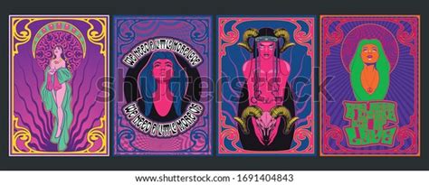 1960s Posters Style Sexual Women Psychedelic Stock Vector Royalty Free