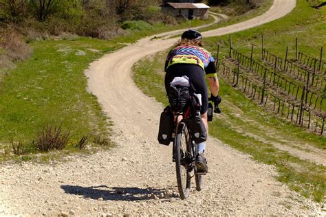 Gravel Biker Passing Tuscan Vine Gravel Bike Tours