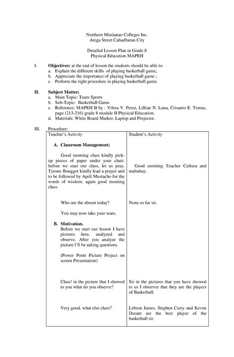 Lesson Plan Mapeh 8 Detailed Lesson Plan In Mapeh Pr Nbkomputer