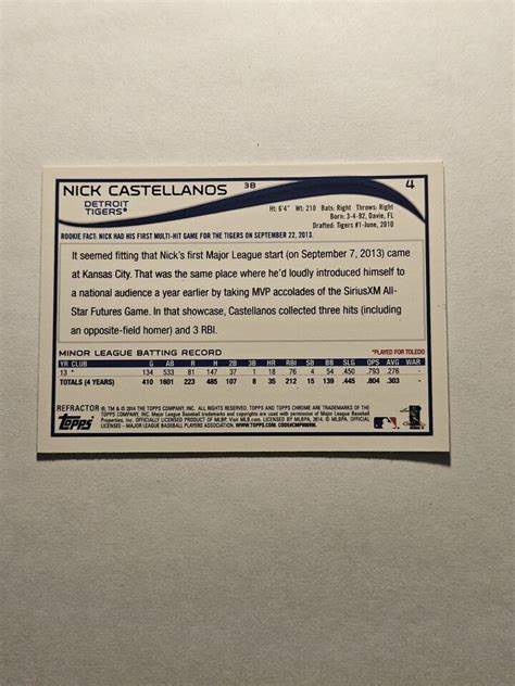 Topps Chrome Nick Castellanos Orange Refractor Rc Mint Alt