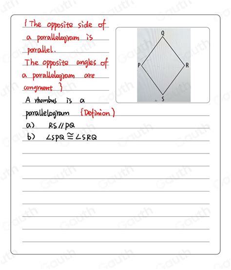 Solved The Shape Below Is A Rhombus With Vertices P Q R And S A