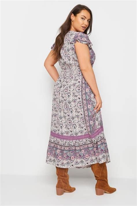 Yours Plus Size Purple Floral Print Crinkle Maxi Dress Yours Clothing