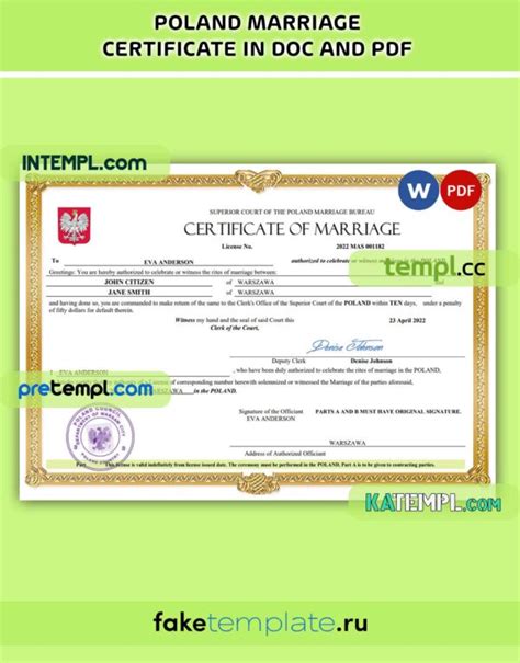 Poland Marriage Certificate Pdf And Word Download Template