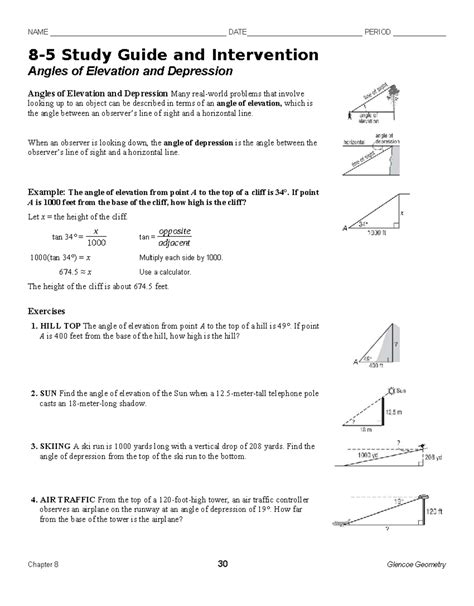 Study Guide: Angles of Elevation & Depression (Glencoe Geometry) - Studocu