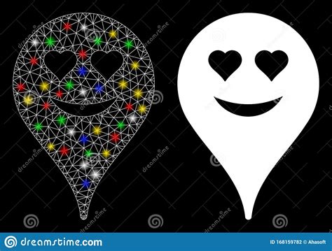 Flare Mesh D Love Smiley Map Marker Icon With Flare Spots Stock Vector