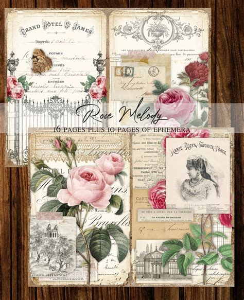 Rose Melody Junk Journal Printable Vintage Botanical Garden Etsy