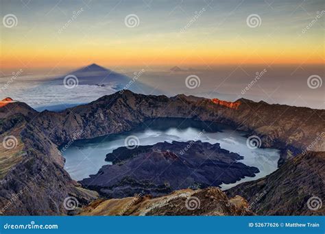 Mount Rinjani Sunrise stock photo. Image of shadow, nature - 52677626