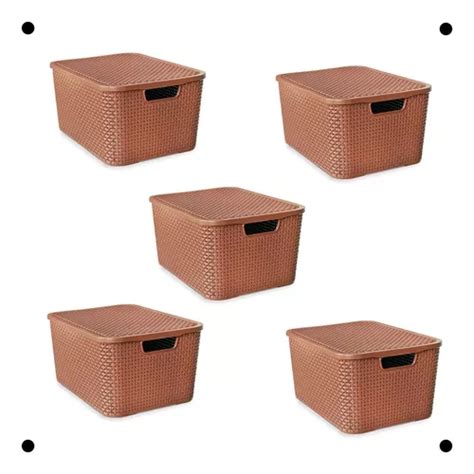 Kit 5 Caixas Cesto Organizador Rattan Preto 7 L Cor Marrom MercadoLibre