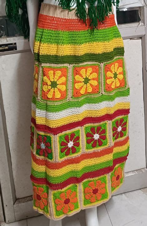 Multicolor Crocheted Handmade Crochet Long Skirt Speciality Easy Wash Anti Wrinkle Shrink