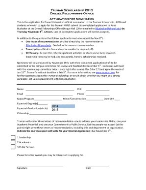 Fillable Online Drexel 2013 Truman Internal Application And Process