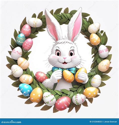 Easter Bunny In A Wreath Stock Illustration Illustration Of Happy