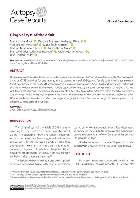 Pdf Gingival Cyst Of The Adult