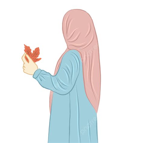 Una Niña Hijab Sosteniendo Una Hoja De Arce Png Sosteniendo La Flor Hijab Girl Musulmán Sin