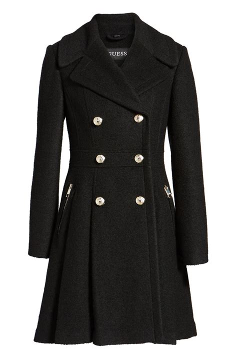 Guess Double Breasted Wool Blend Coat In Black Lyst