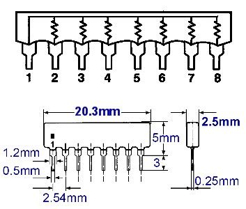 SIL Resistor Network With 7 Commoned Resistors 8 Pin 15k Ohm Grieder