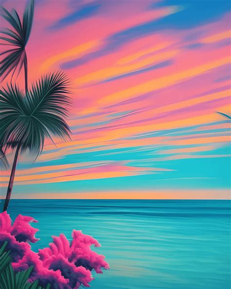 Pink Beach Sunset Painting