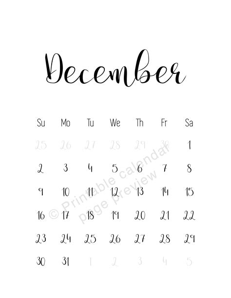 December 2018 Calendar Page Preview Printable Calendar Pages In A