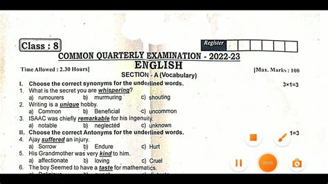 8th Standard English First Term Summative Assessment Quarterly Exam