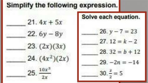 Simplify The Following Expression Solve Each Equation Youtube