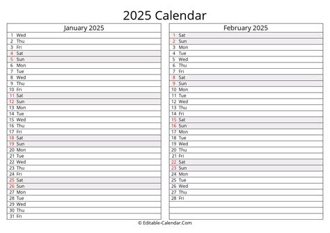 Editable January February 2025 Calendar In Excel Word Pdf